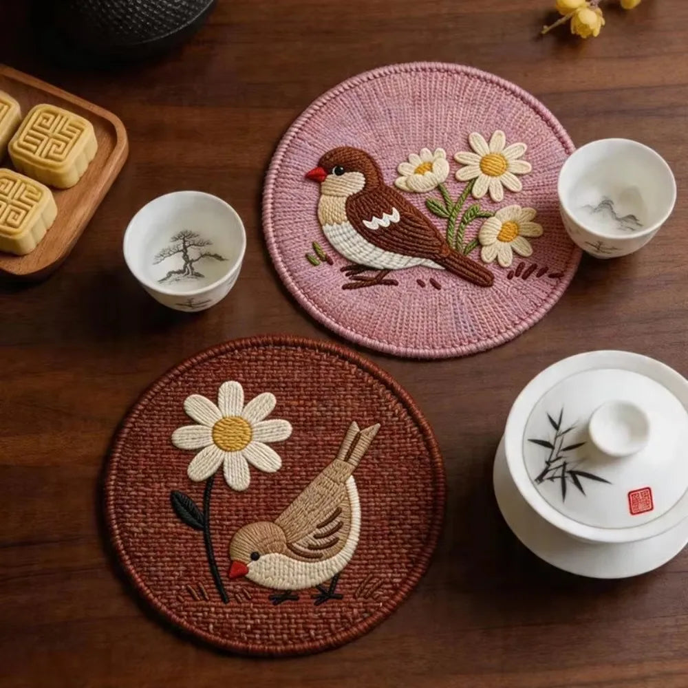 Printed Round Drink Coaster Set of 4 | 12 cm Table Mats for Coffee Cups and Everyday Dining