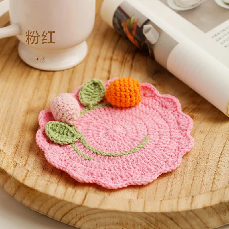 Knitted Flower Pattern Drink Coaster for Coffee Tables Kitchen Decor and Everyday Gifting