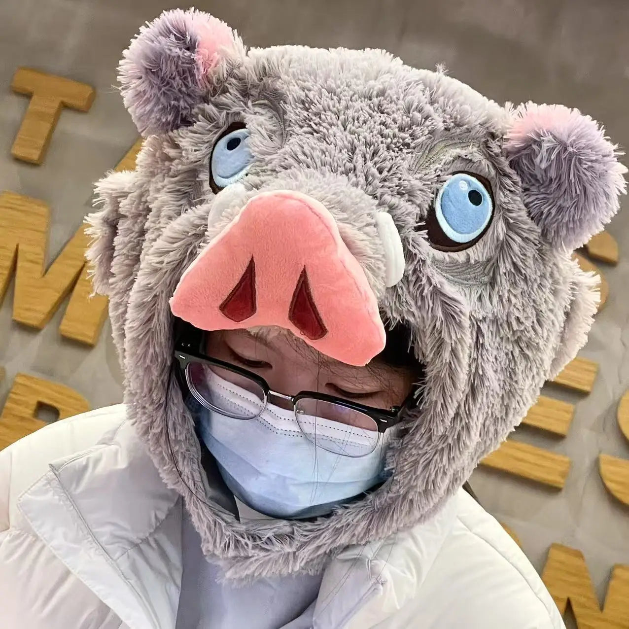 Cute Cartoon Demon Slayer Plush U-shaped Pillow Hashibira Inosuke Pig Head Hat Kawaii Cosplay Props Plush Hat Travel Neck Pillow