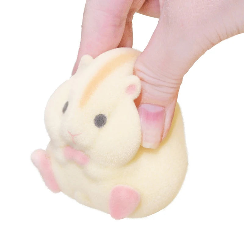 【Random style】Japan Original Capsule Toys Cute Kawaii Fatty Milky Soft Hamster Flocking Plush Dolls Squeeze Stress Relief Toys