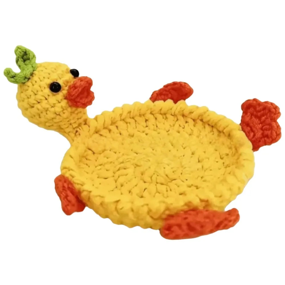Handmade Crochet Animal Coaster, Cotton Cup Mat for Coffee Tables, Cute Frog Duck Turtle and Woodland Animal Desk Decor