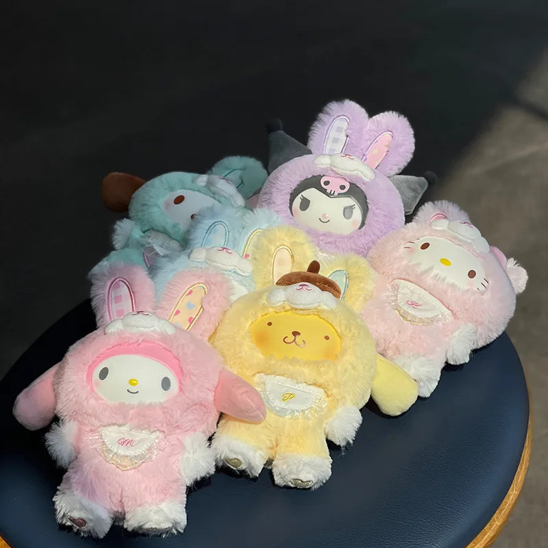 New Hello Kitty Sanrio Family Dress up Elf Rabbit Vinyl Face Plush Doll Pendant for Girls Keychain Doll Gift