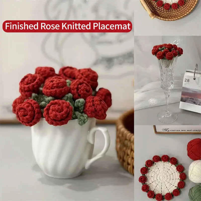 Rose Flower Crochet Style Coaster for Coffee Tables Kitchen Decor and Thoughtful Gifts