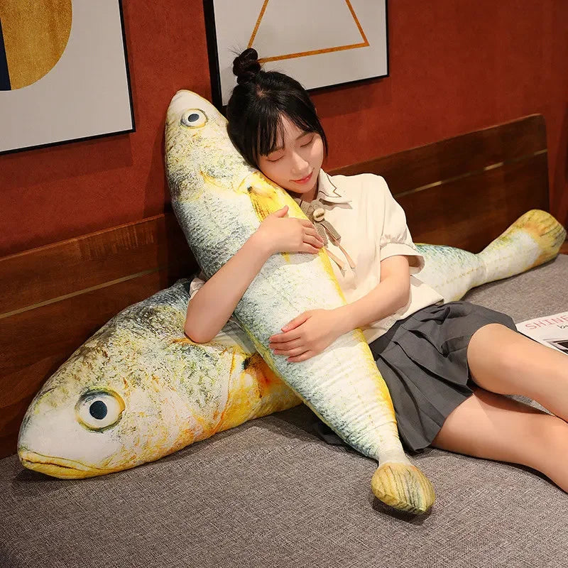 Giant Simulation Funny Fish Plush Toys Stuffed Soft Animal Yellow Croaker Pillow Creative Sleep Cushion for Kids Girls Xmas Gift