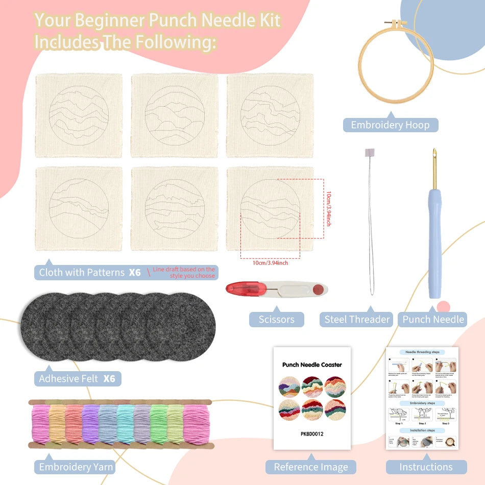 Beginner Punch Needle Coaster Craft Kit for Handmade Tufted Mug Rugs and Cozy Home Decor