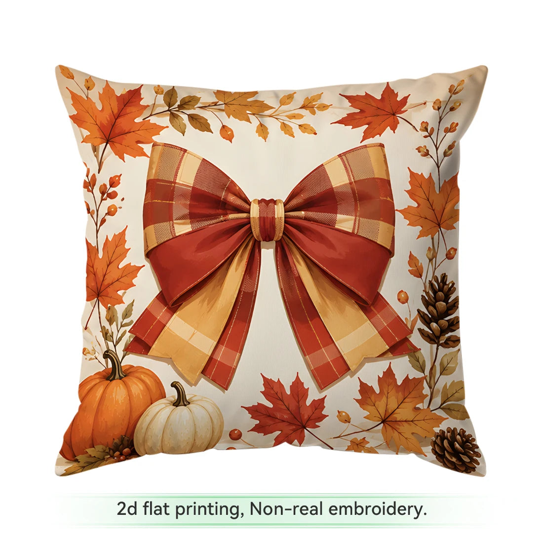 Autumn Ribbon Bow Printed Pillow Covers – 45 × 45 cm
