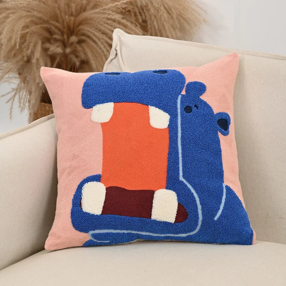 Color Pop Animal Embroidered Pillow Cover – 45 × 45 cm
