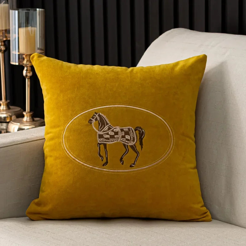 Heritage Equestrian Embroidered Cushion Cover – 18 × 18 in