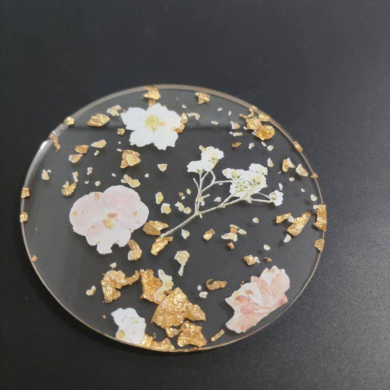 Clear Floral Acrylic Drink Coaster, Single Transparent Cup Mat with Delicate Flower Detail for Coffee Tables and Thoughtful Gifts