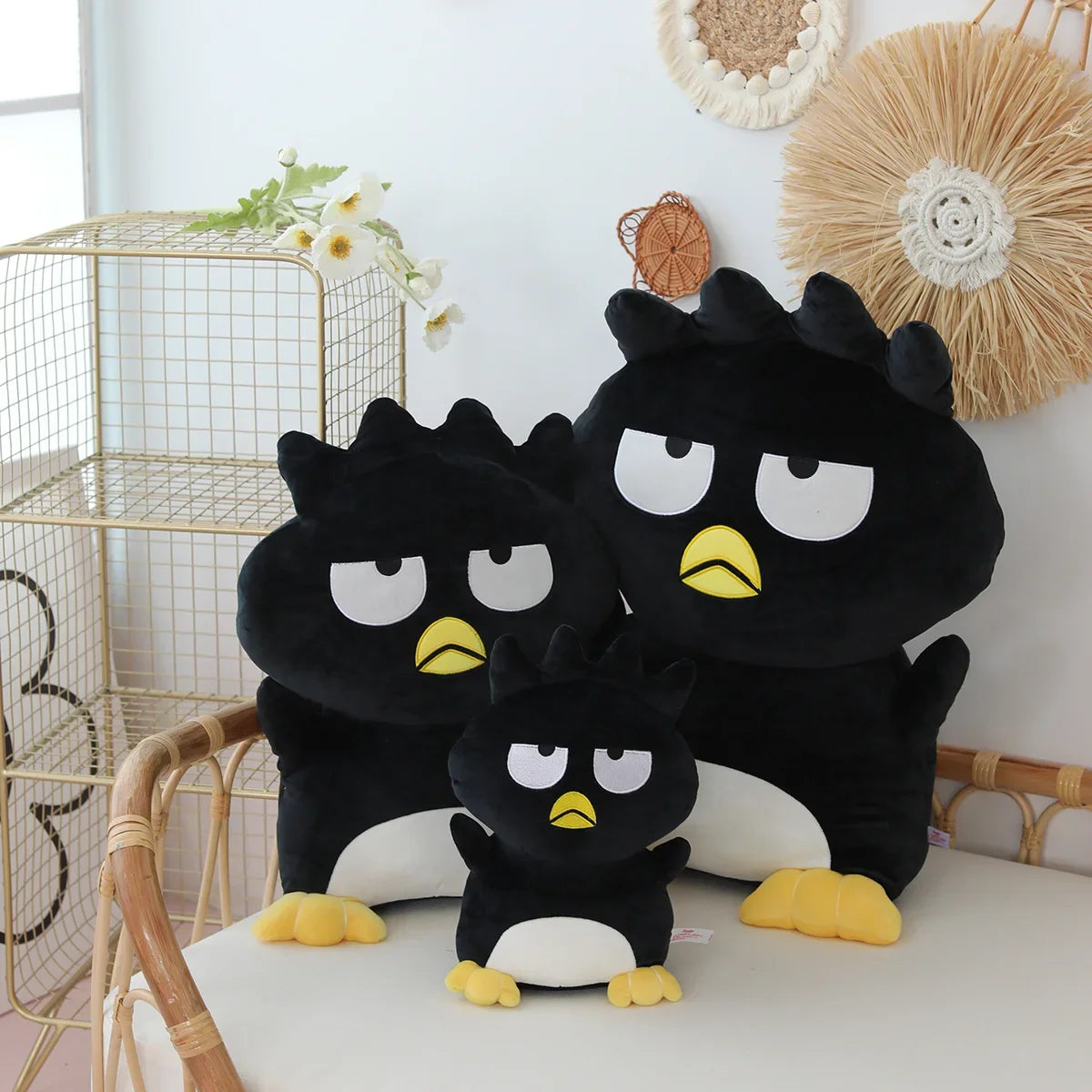 20cm Black Penguin Plush Toy - Cute Grumpy Stuffed Animal with Healing Quotes, Soft Kawaii Plushie for Anxiety Relief & Room Decor