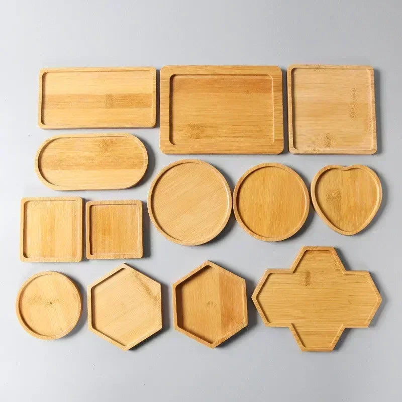 Natural Bamboo Plant Saucer and Mini Decorative Tray, Choice of Round, Oval, Heart, Square and Rectangle Styles