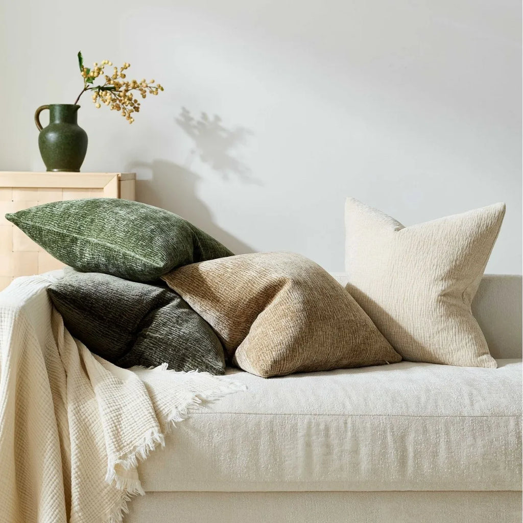 Textured Pleated Chenille Throw Pillow Cover Natural Earth Tone Cushion Case for Sofa Bed Living Room Décor 45x45cm 50x50cm