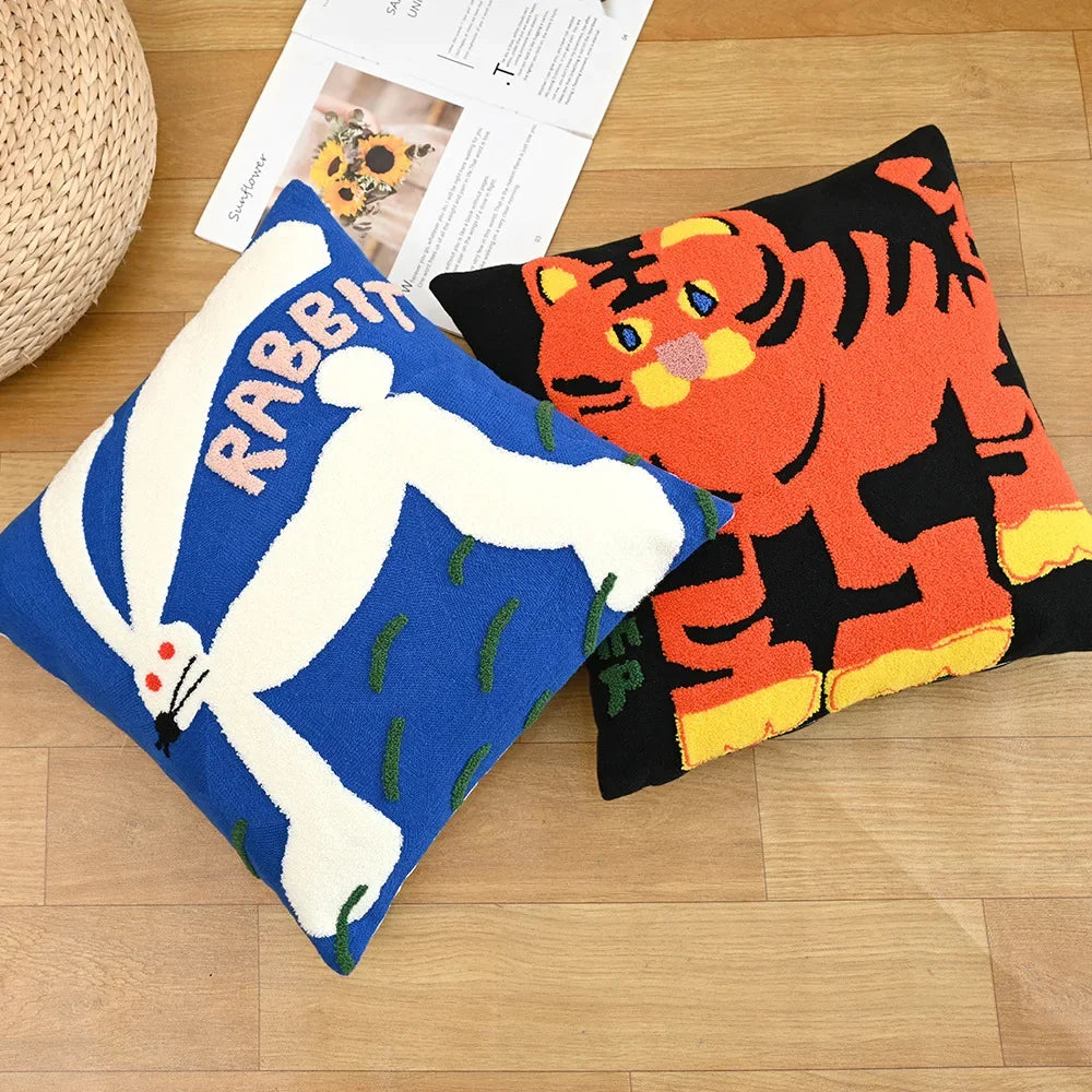 Color Pop Animal Embroidered Pillow Cover – 45 × 45 cm