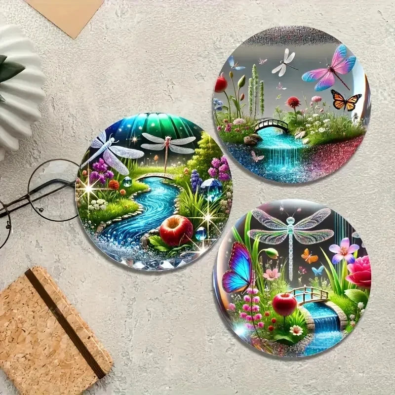 Dreamy Landscape Wooden Coaster Set of 6, 10 cm Printed Scenic Drink Mats for Coffee Tables, Tea Cups and Quiet Home Decor