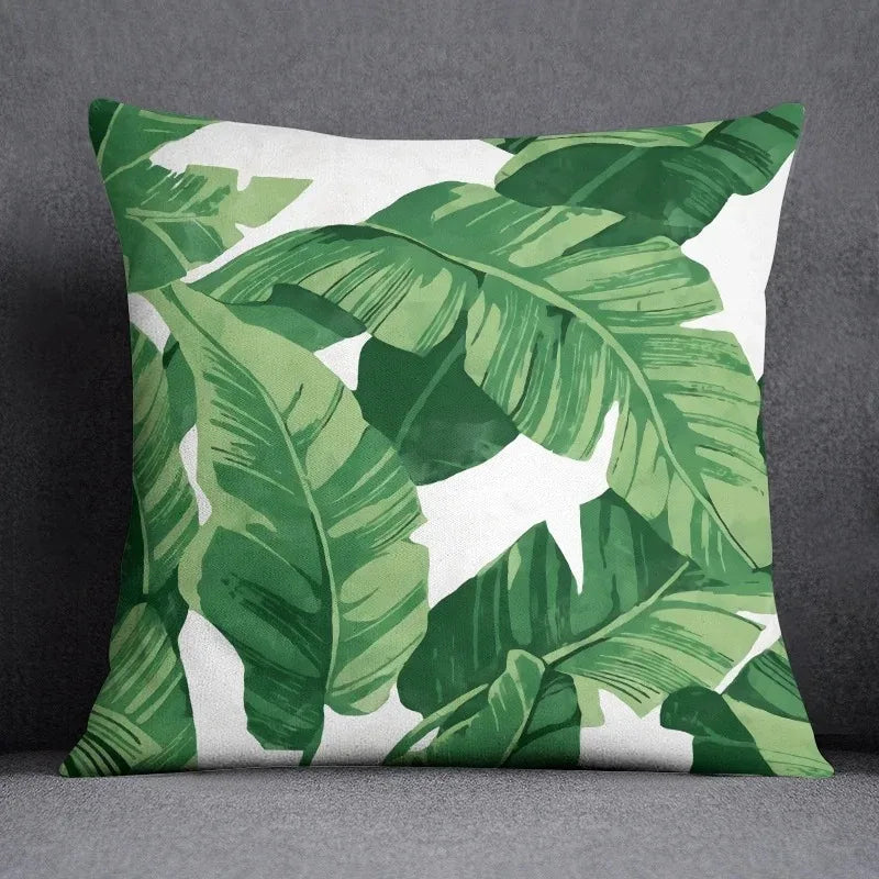 Modern Green Leaf Series Double Sided Pillowcase, Nature Style Decorative Cushion Cover for Sofa, Insert Not Included