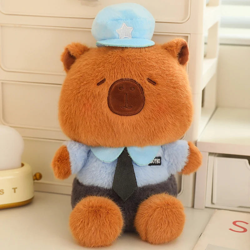 25CM Cute Sitting Capybara Plush Toys Small Capybara Cosplay Policeman Stuffed Doll Wear Uniforms Cartoon Animal Toys