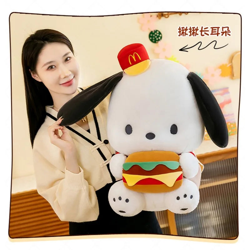 34cm Sanrio Burger Pacha Dog Doll Plush Toy Scratchy Doll Doll Throw Pillow Accompanying Cute Girl's Birthday Gift