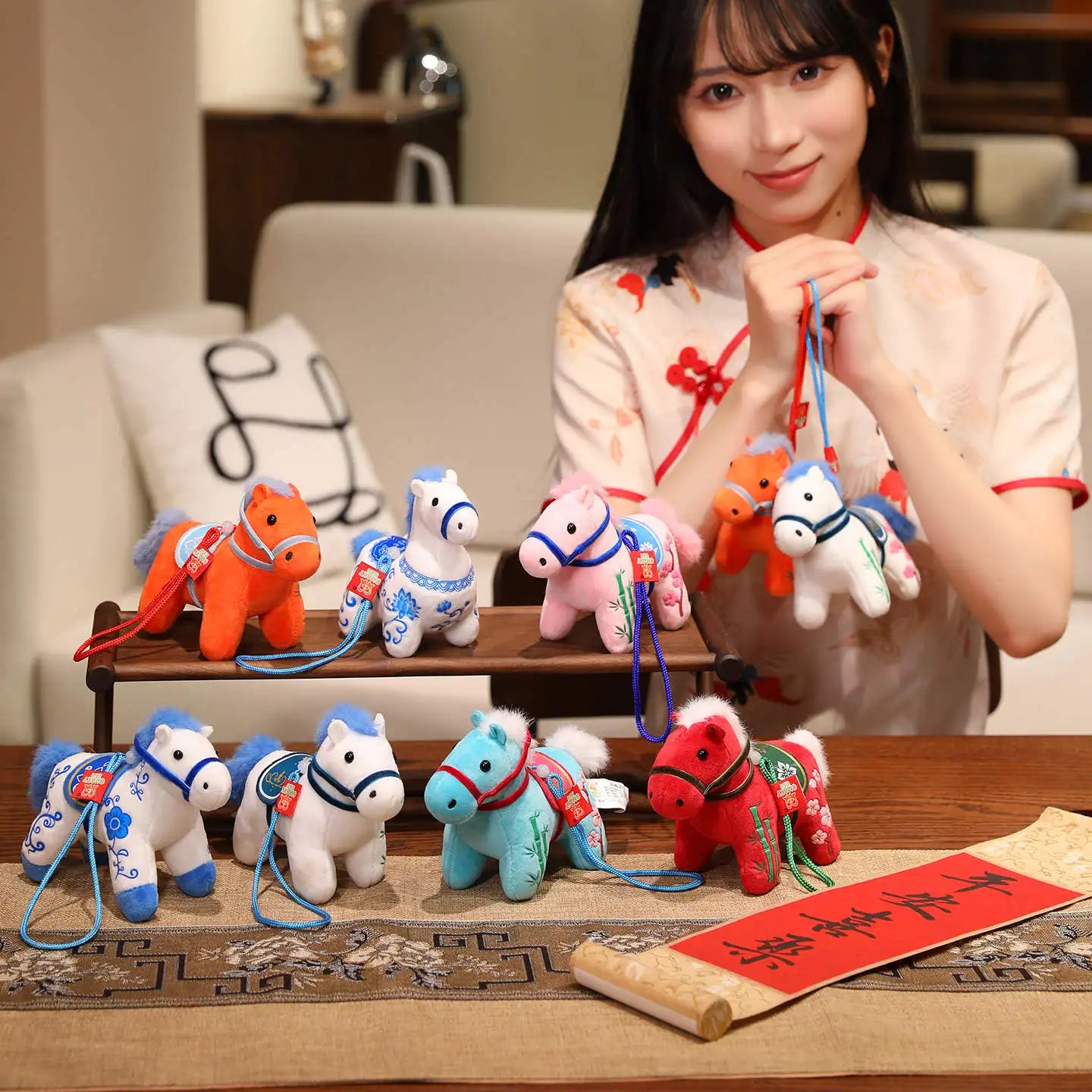 12CM Cute Mini Horse Pendant Keychian Plush Toy Kawaii Lifelike Animal Simulation Stuffed Doll Bag Decor