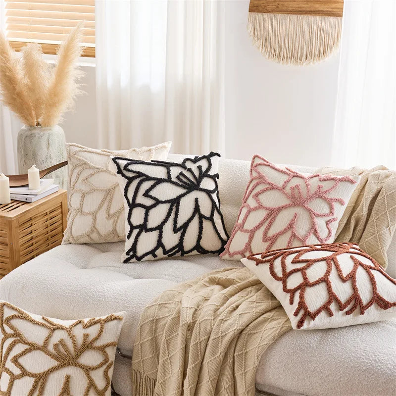 Boho Chenille Throw Pillow Cover Luxury Floral Tufted Cushion Cover Farmhouse Pillowcase For Home Sofa Living Room Bed Decor