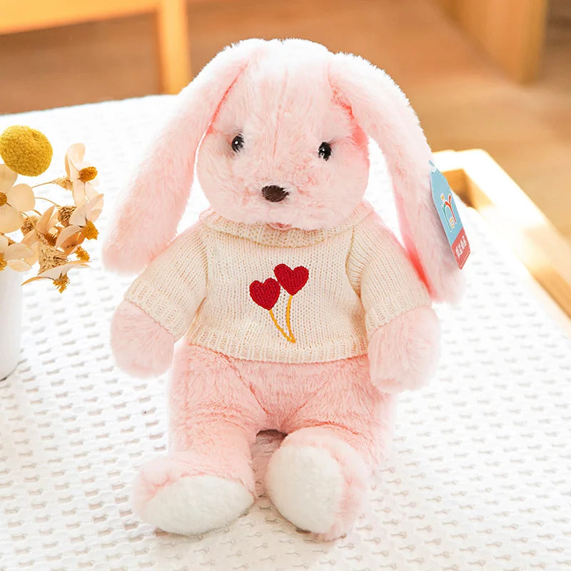 Cute Big Ear Bunny Plush Doll Cartoon Stuffed Animals Rabbit Wear Sweater Soft Baby Accompany Sleeping Pillow Girl Birthday Gift