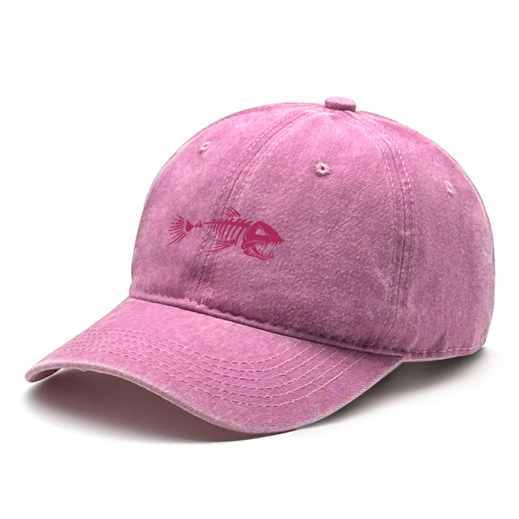 Vintage Washed Fish Skeleton Baseball Cap | Distressed Unisex Snapback Trucker Hat