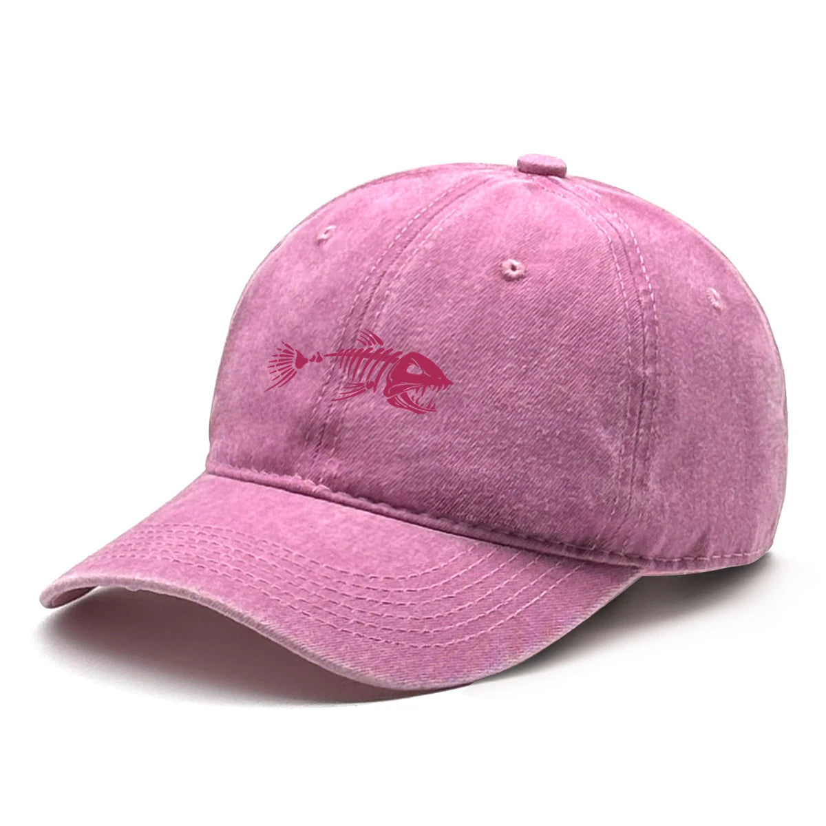 Vintage Washed Fish Skeleton Baseball Cap | Distressed Unisex Snapback Trucker Hat