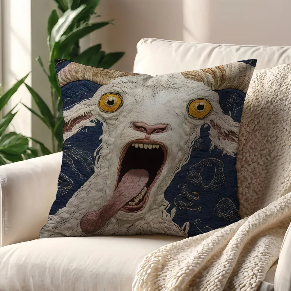 Spooky Goat Face 2D cushion cover For Pillow Sofa Printing Decoration Room Home Office Coffee Shop Car Nordic Simplicity