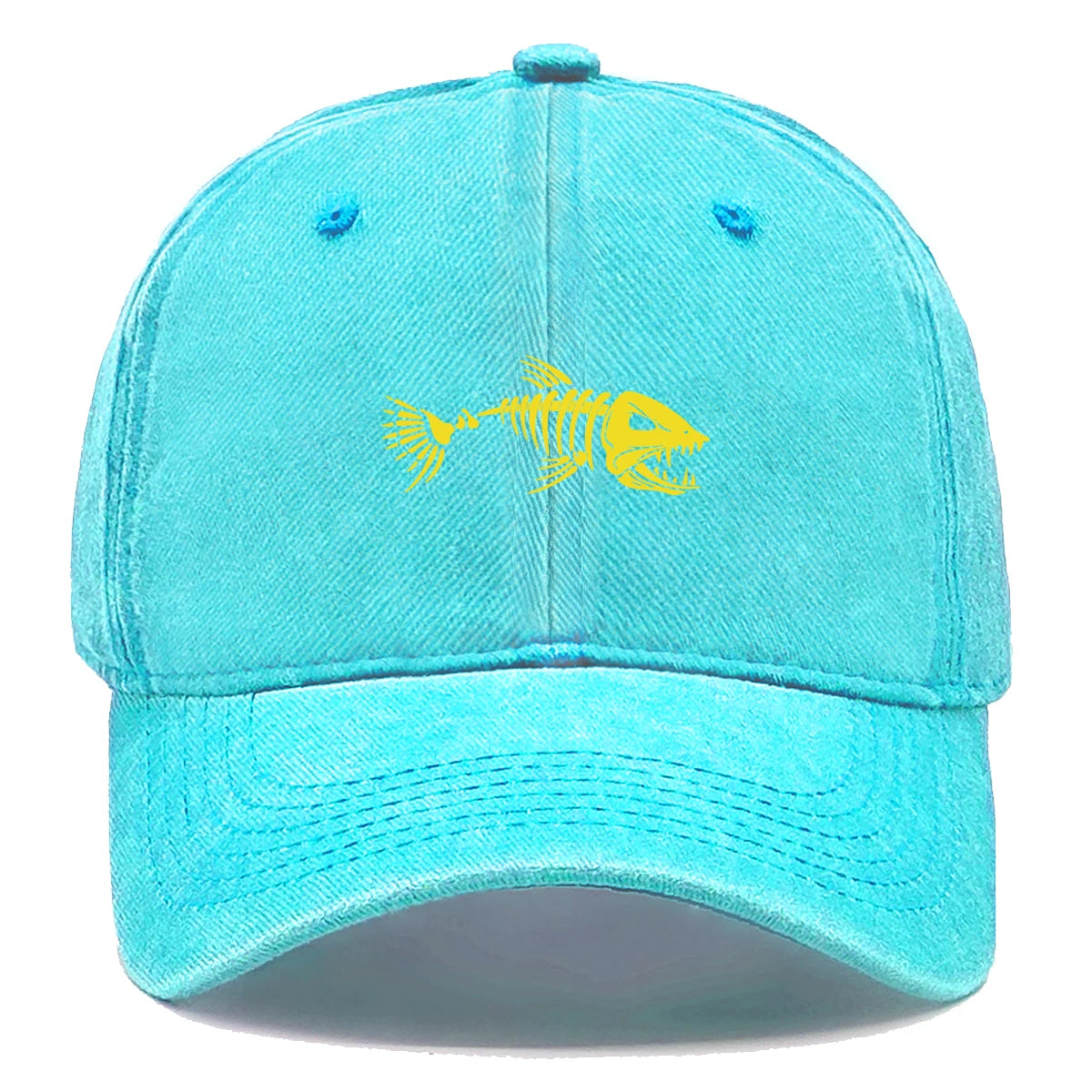 Vintage Washed Fish Skeleton Baseball Cap | Distressed Unisex Snapback Trucker Hat