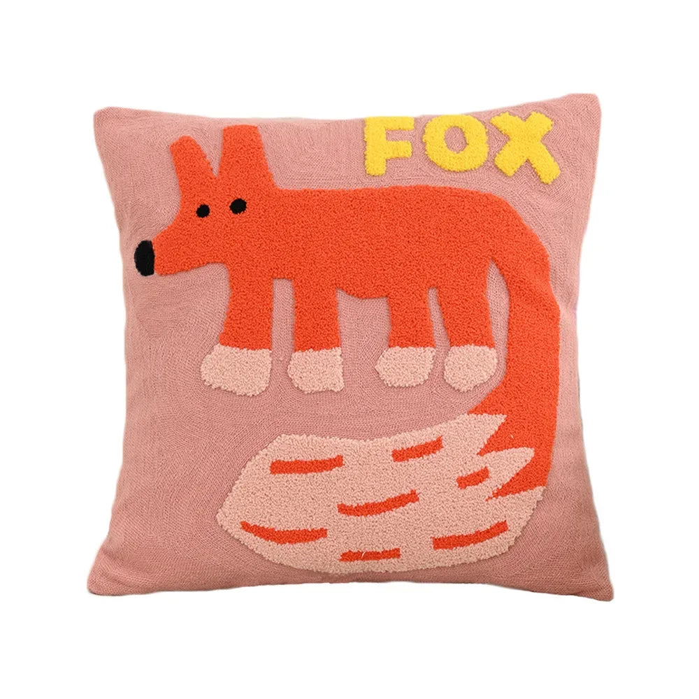 Color Pop Animal Embroidered Pillow Cover – 45 × 45 cm