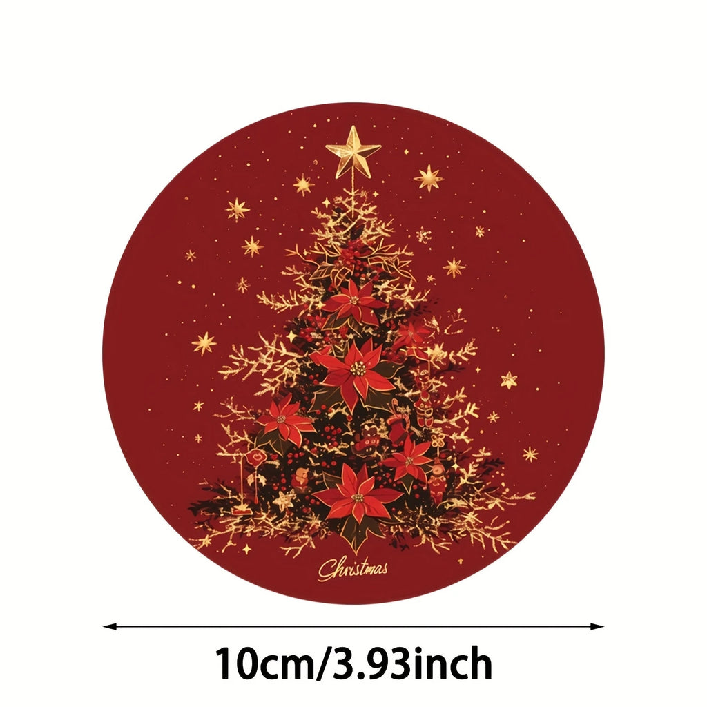 Colorful Christmas Tree Wooden Coaster Set of 6, 10 cm Printed Holiday Drink Mats for Festive Coffee Tables and Tea Cups