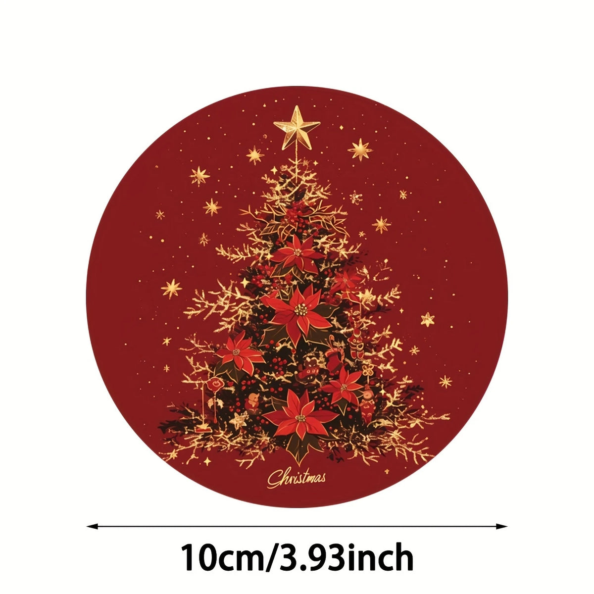 Colorful Christmas Tree Wooden Coaster Set of 6, 10 cm Printed Holiday Drink Mats for Festive Coffee Tables and Tea Cups