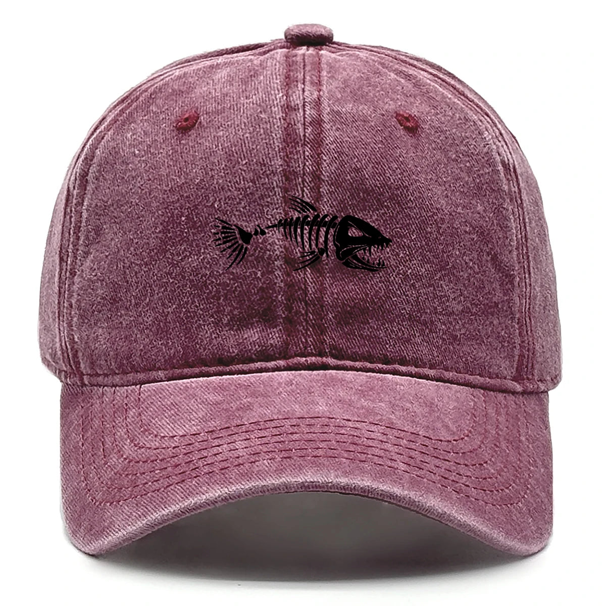 Vintage Washed Fish Skeleton Baseball Cap | Distressed Unisex Snapback Trucker Hat