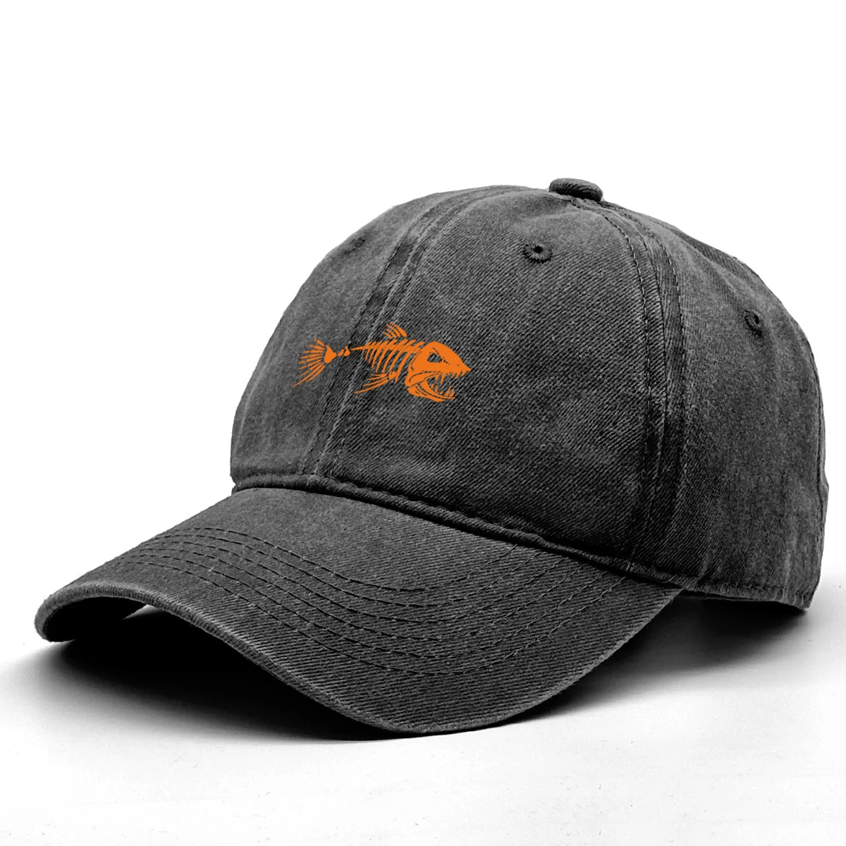Vintage Washed Fish Skeleton Baseball Cap | Distressed Unisex Snapback Trucker Hat