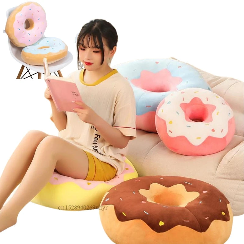 Kawaii 42cm Simulation Cartoon Fried Doughnut Plush Throw Pillow Cute Soft Stuffed Food Sweet Doll Toys Birthday Gifts Decor