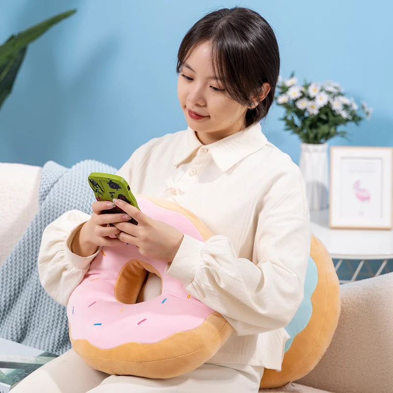 Kawaii 42cm Simulation Cartoon Fried Doughnut Plush Throw Pillow Cute Soft Stuffed Food Sweet Doll Toys Birthday Gifts Decor