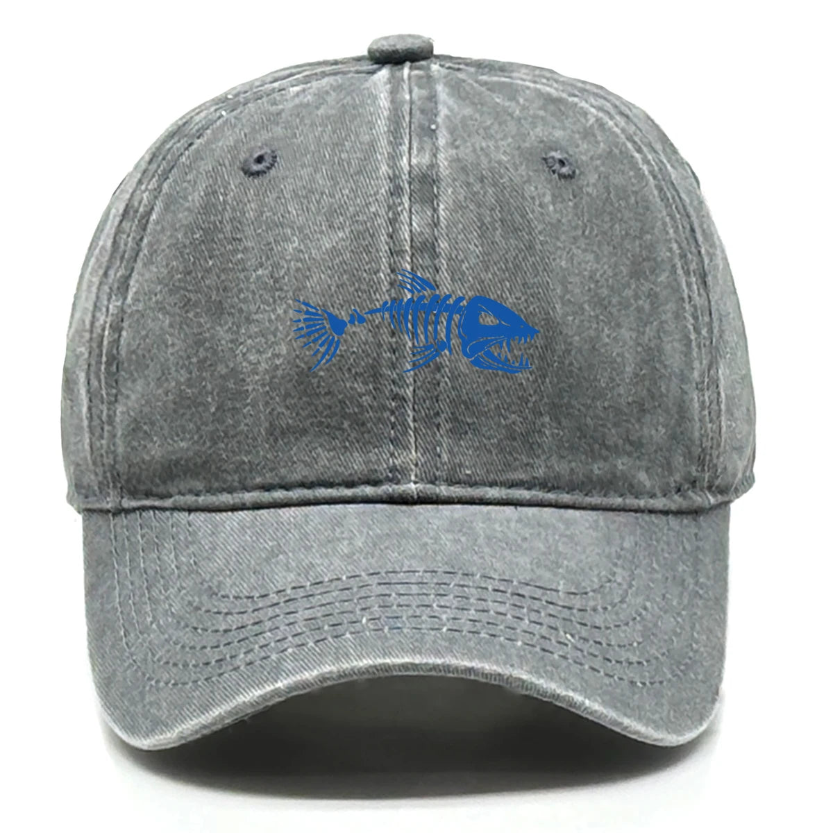 Vintage Washed Fish Skeleton Baseball Cap | Distressed Unisex Snapback Trucker Hat