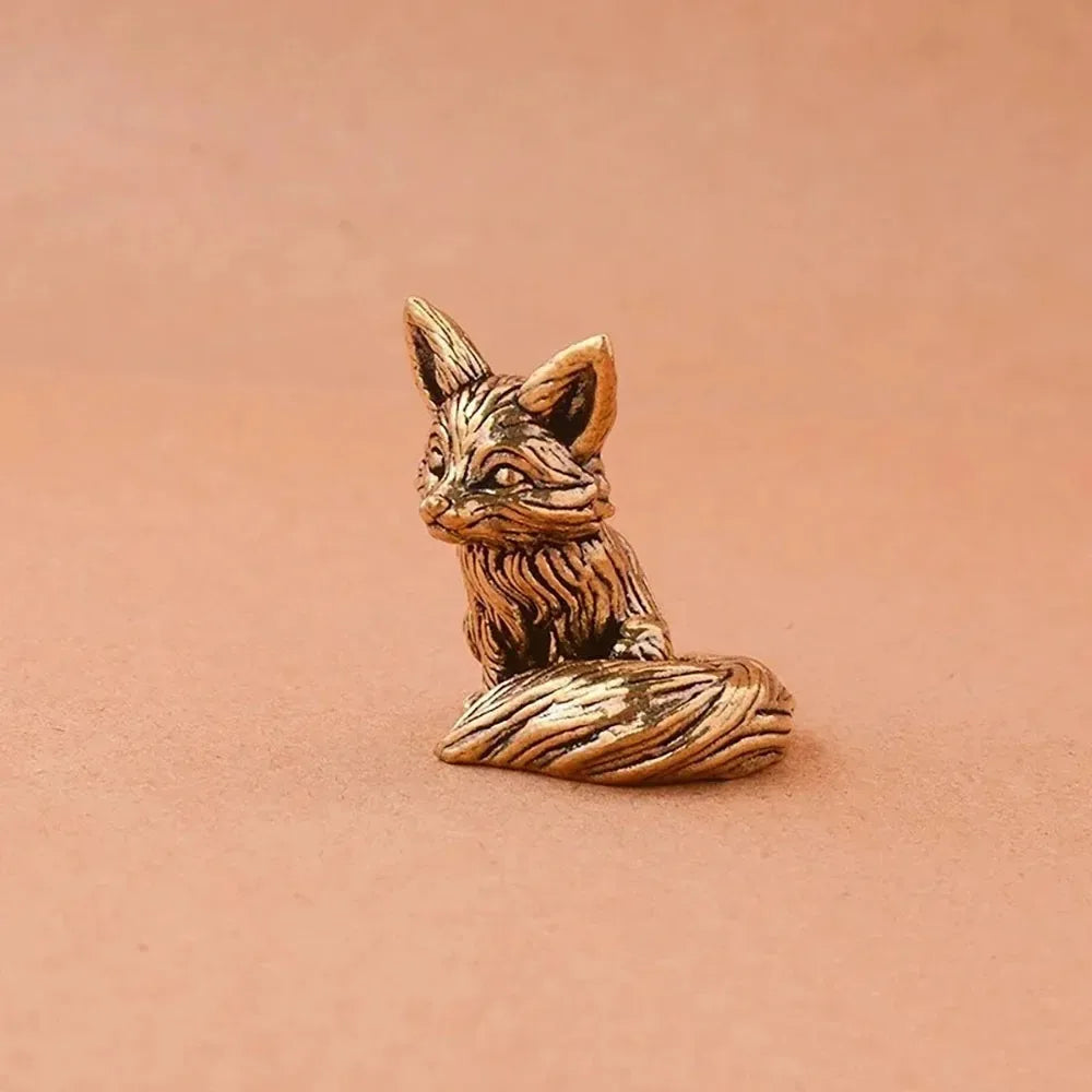 Mini Fox Desk Figurine, Brass-Tone Animal Sculpture in Sitting or Standing Style for Bookshelves, Office Desks and Thoughtful Gifts