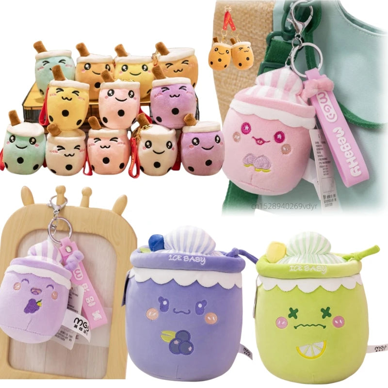 Cartoon Boba Fruit Bubble Tea Backpack Pendant   Plush Toy Stuffed Ice Cream Milk Tea  Cute Food Soft Toys Decor Girls Boys Gift