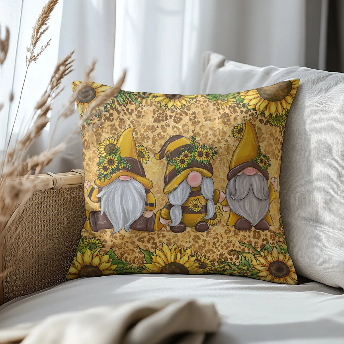 Sunflower Cottage Printed Pillow Cover – 44 × 44 cm