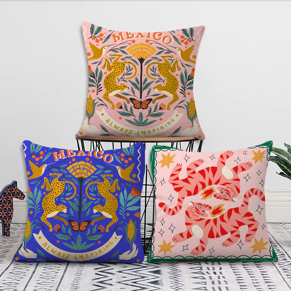 Fashion Leopard art tiger symmetry cushion cover Comfortable soft Pillow Case for Sofa Living Room Home Decor Protective Covers