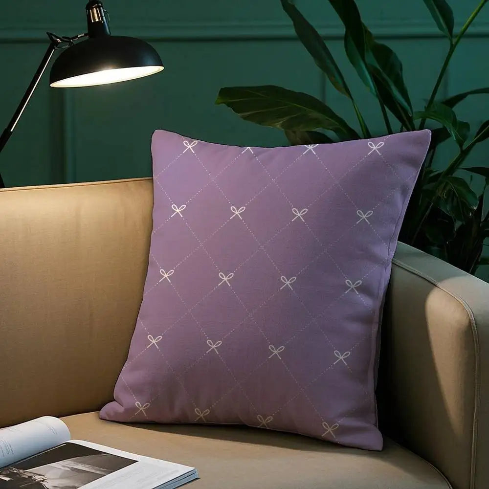 Lavender Bow Short Plush Pillow Cover