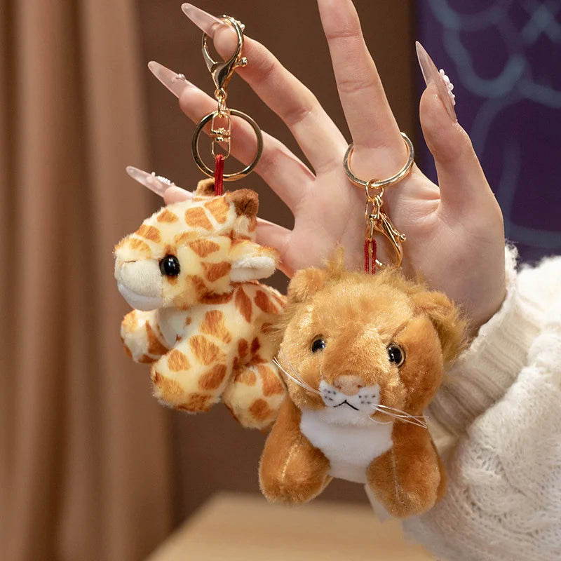 Hot Sale 10cm Mini Forest Animals Stuffed Plush Pendant Toy Lion Tiger Rabbit Deer Panda Doll Keychain For Kid Birthday Gifts