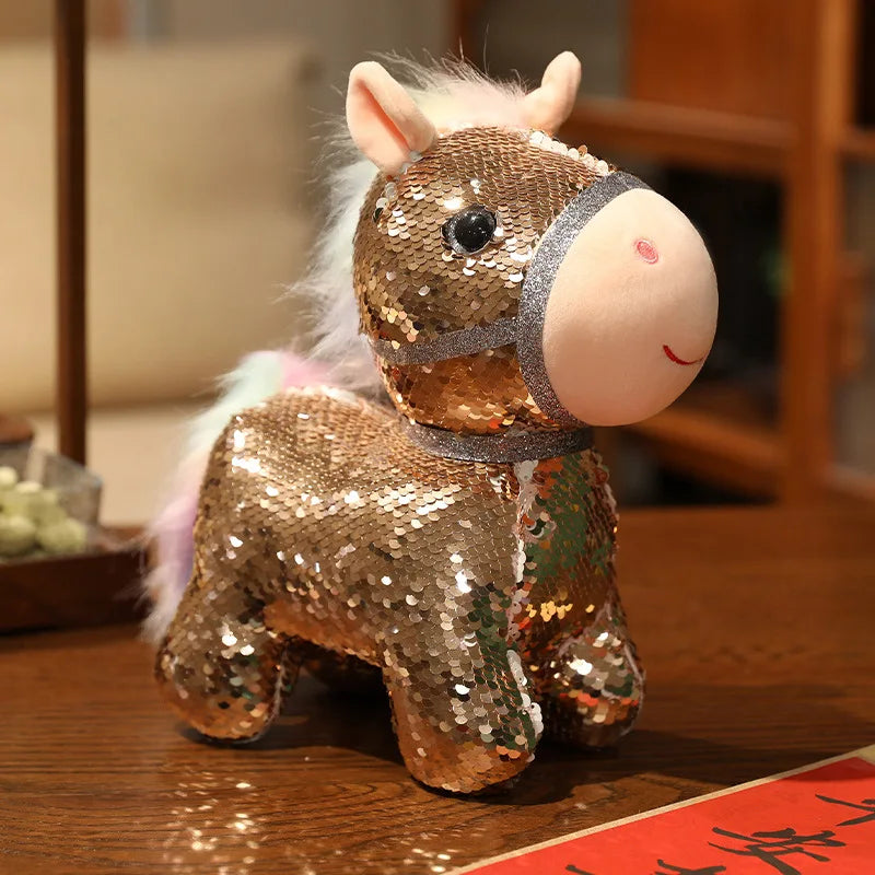 Sparkling Iridescent Glitter Horse Soft Plush Toy Calming Stress Relief Hug Pillow Cute Pendent Bag Home Decor Gift