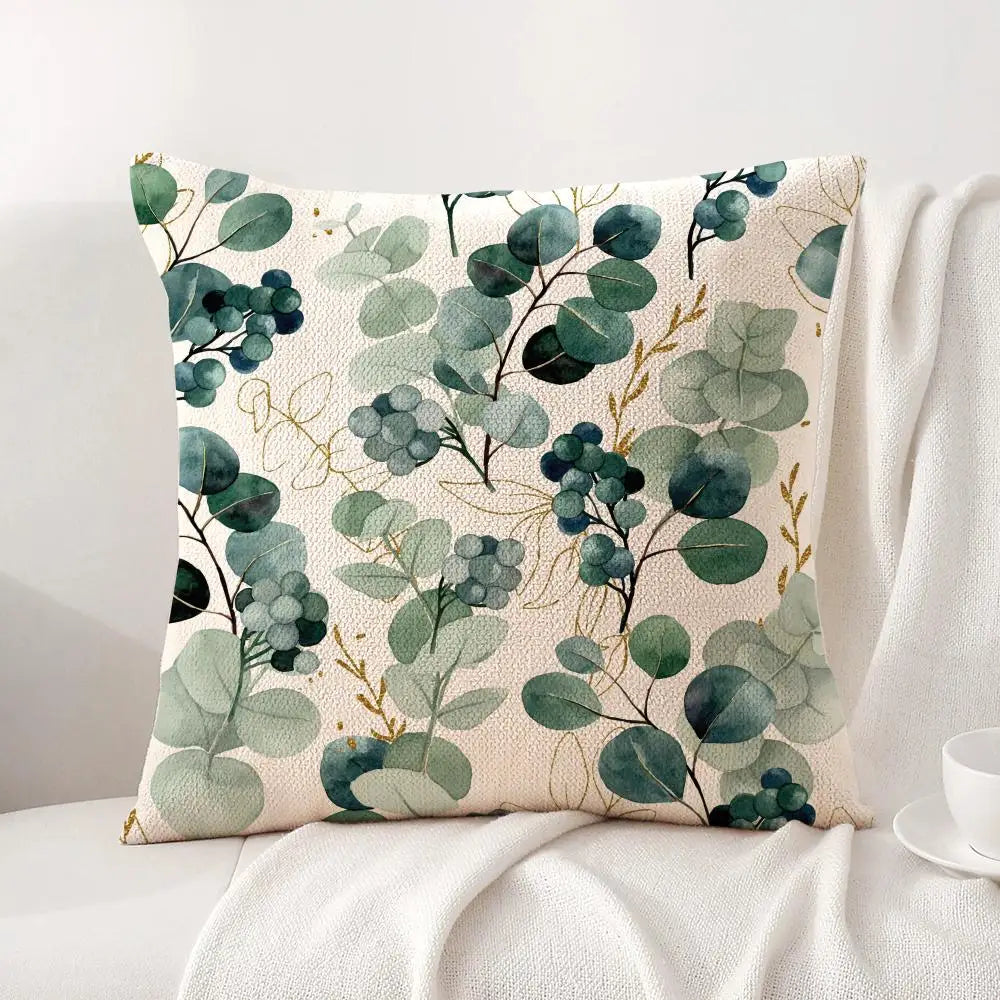 Watercolor Eucalyptus Botanical Pillow Cover – Sage Green