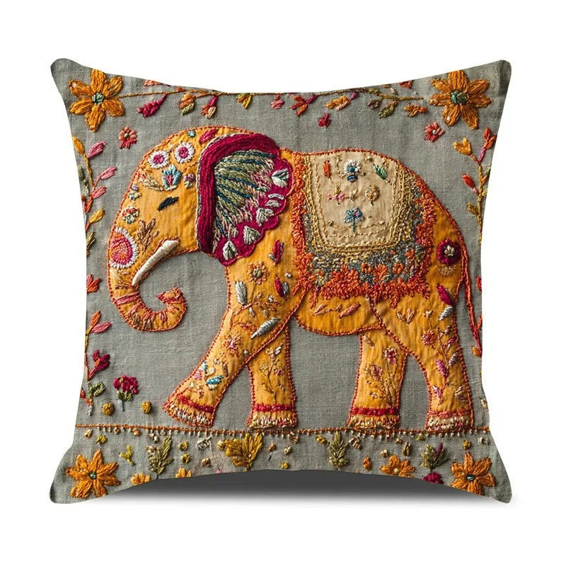 Storybook Animal Stitch-Effect Printed Pillow Cover