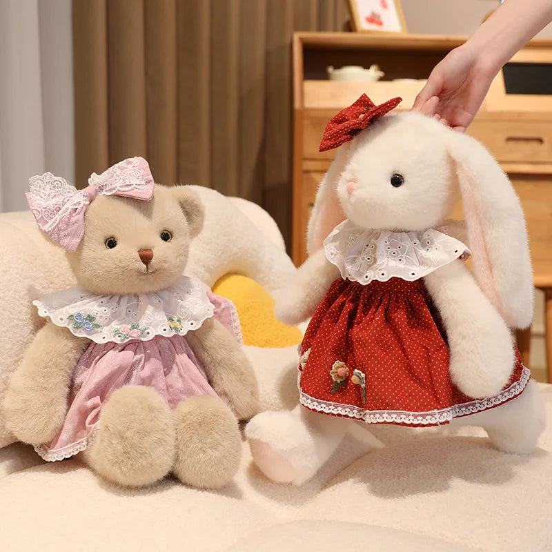 50cm Cartoon Kawaii Bow Princess Teddy Rabbit Plush Toy Pillow Running Bear Rabbit Plush Toy Home Decoration Gift For Children