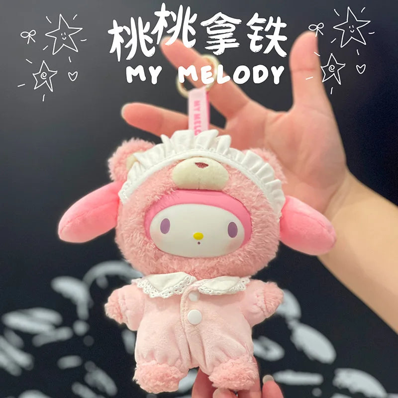 Creative Cartoon Kuromi Hello Kitty Plush Pendant Doll Sanrio Family Latte Baby Cute Keychain Toy Cool Lommy Doll Girls Gift Toy
