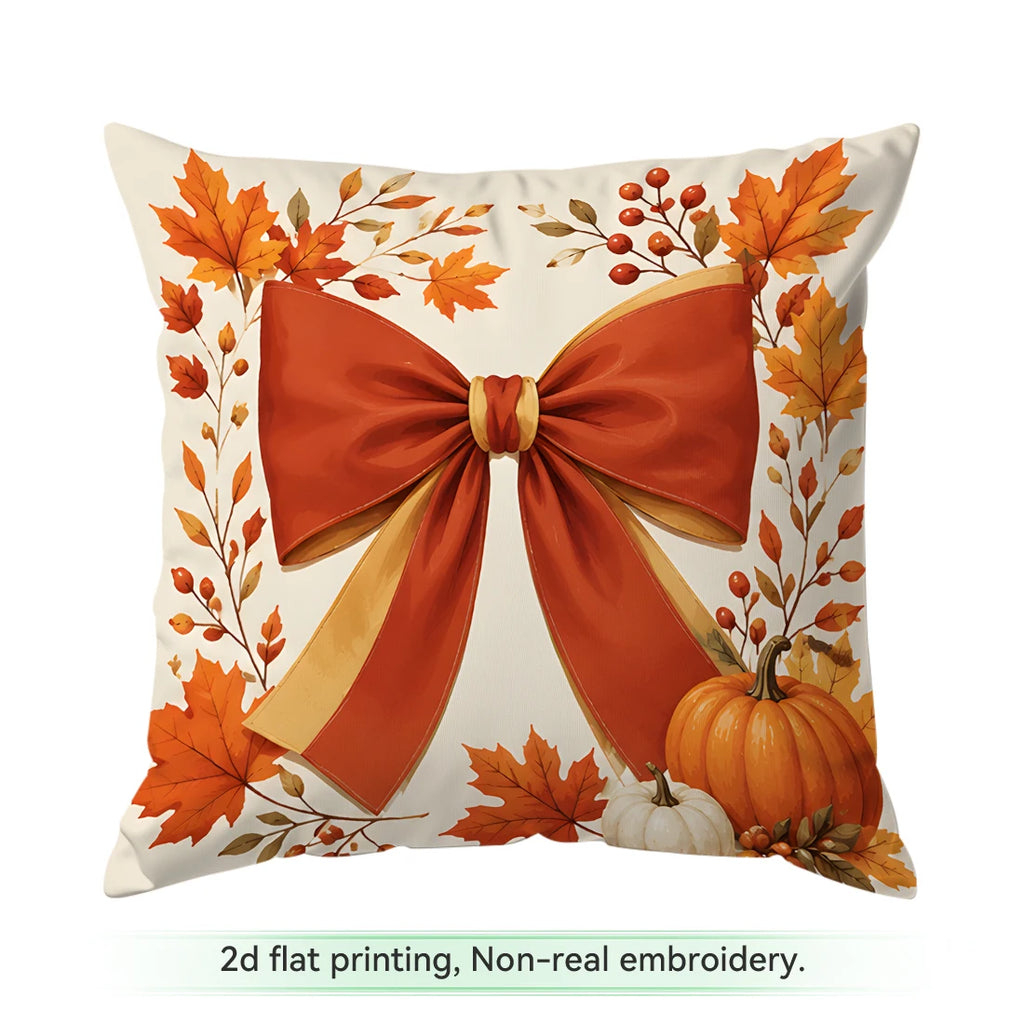 Autumn Ribbon Bow Printed Pillow Covers – 45 × 45 cm