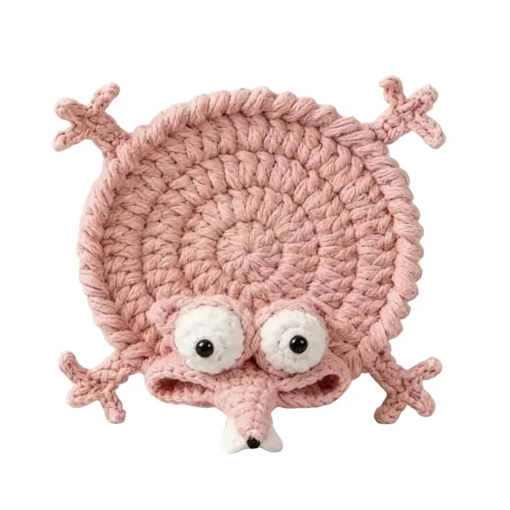 Handmade Crochet Animal Coaster, Cotton Cup Mat for Coffee Tables, Cute Frog Duck Turtle and Woodland Animal Desk Decor