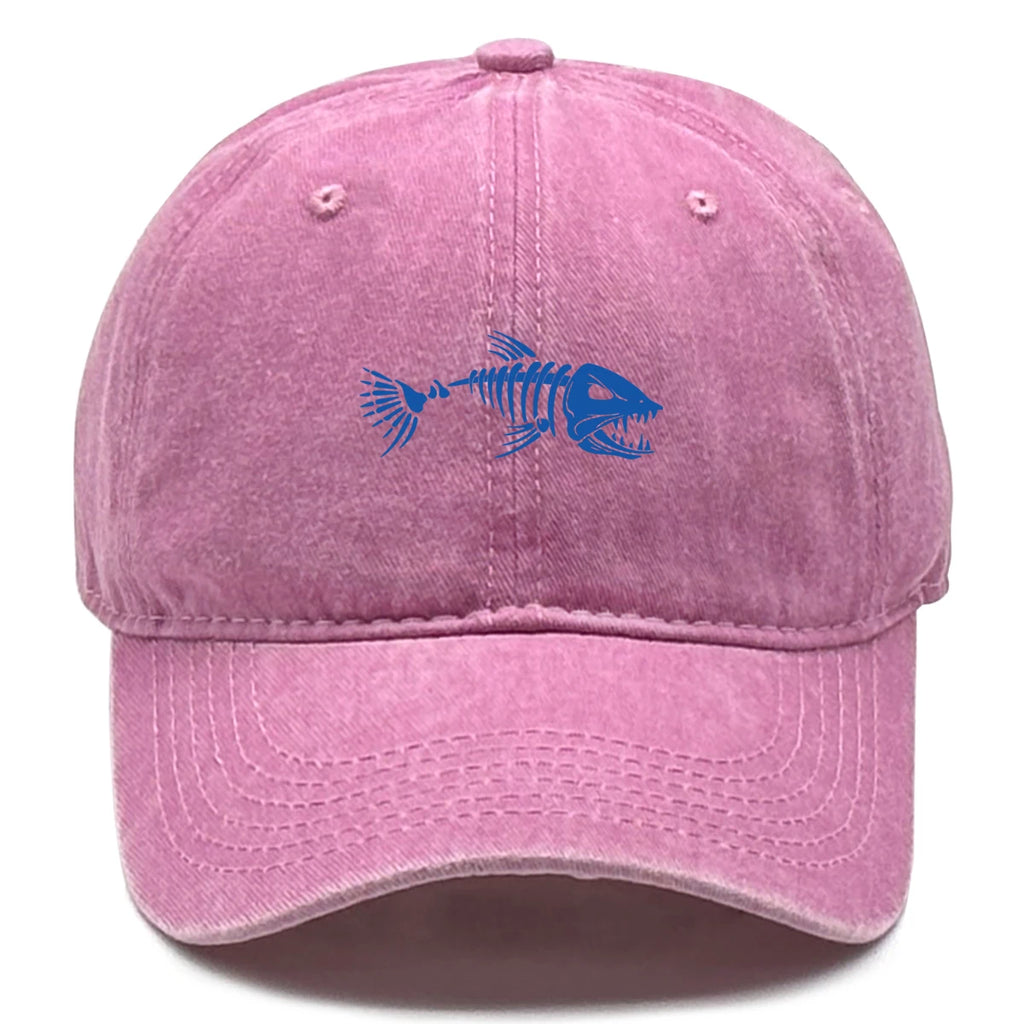 Vintage Washed Fish Skeleton Baseball Cap | Distressed Unisex Snapback Trucker Hat
